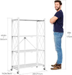 4-Tier Folding Metal Storage Rack - 50" Heavy-Duty Steel Frame with Wheels, No Assembly Utility Organizer, Rolling Shelving Unit for Kitchen, Garage, Pantry, Bedroom (White, 4 Tier) - Image 3