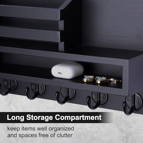 Key and Mail Holder Wall Mount, Key Hanger with Long Storage Box and 5 Hooks for Coat, Dog Leash, Home Decor Rack, House Accessories, Entry Way Organizer 11.8”W x 7.8”H x 3.2”D - Image 4