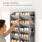 LANTEFUL Over the Door Shoe Organizer, Hanging Shoe Rack for Closet Door Shoe Storage for 30 Pairs Sneaker and Boots, Large Shoe Holder for Door with 10 Side Pockets, Space Saving, Grey - Image 5