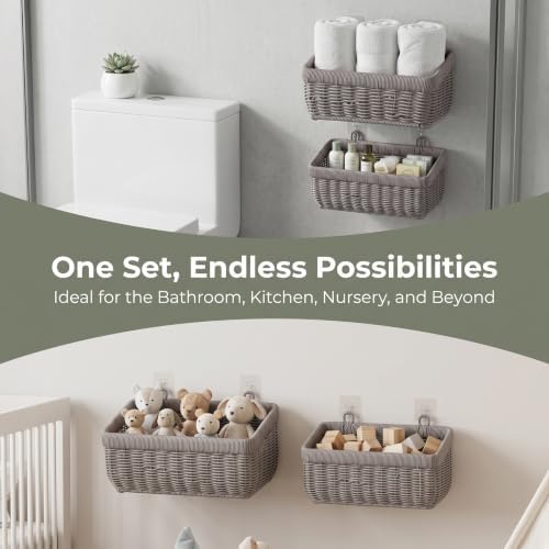 Wall Baskets, Hanging Wicker Baskets for Kitchen Bathroom Garage Porch Door Decor and Organizing (Gray, M+L) - Image 5