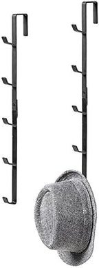 MyGift Over Door Hat Organizer, 5 Hook Black Metal Rack Set of 2 by MyGiftHome