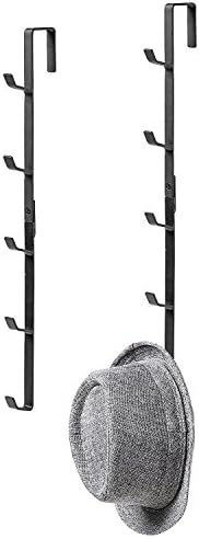 MyGift Over Door Hat Organizer, 5 Hook Black Metal Rack Set of 2 by MyGiftHome