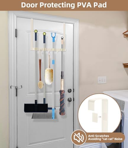 Broom Holder Over The Door with Hooks -304 Stainless Steel (light beige) - Image 3