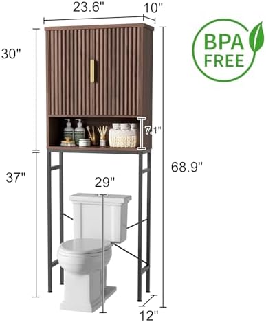 FiveWillowise Over The Toilet Storage Cabinet with Fluted Doors and Adjustable Shelf, Tall Bathroom Organizer with Metal Stand Space Saver Over Toilet, Wood Rack for Bathroom, Restroom, Laundry - Image 2
