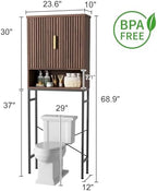 FiveWillowise Over The Toilet Storage Cabinet with Fluted Doors and Adjustable Shelf, Tall Bathroom Organizer with Metal Stand Space Saver Over Toilet, Wood Rack for Bathroom, Restroom, Laundry - Image 2