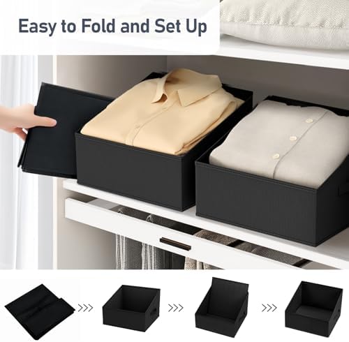 DIMJ Trapezoid Storage Bins for closet shelves, Closet Organzier Bins with Handle, Foldable Closet Storage Bins Basket, Closet Organizers and Storage for Toys, Books, 6 Packs, Black - Image 5