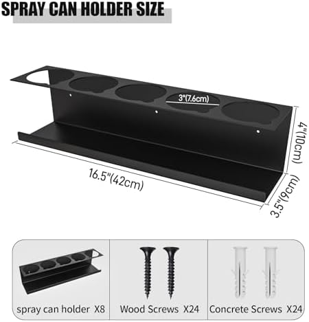 Riciakik 8 Pack Spray Bottle Holder Wall-Mounted, Aerosol Spray Can Holder Storage Rack, Heavy-Duty Paint Bottle Organizer with 40 Holes, Steel Black Spray Rack for Garage, Shop, Home or Tool Trailer - Image 2