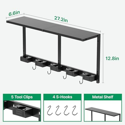 CCCEI Broom and Mop Wall Mount with Shelf, Laundry Room Cleaning Tools Organization Hanging Rack with Hooks, Bathroom, Garage, Garden Organizers and Storage. All Metal, Black, 2 Pack. - Image 7