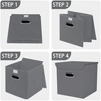 Closet Organizers Fabric Storage Bins With Lids Collapsible Cube Storages Organizer Basket With Handles,Storage Boxes for Clothes Storage,Office,Toys,3 Pack,（Grey - Image 6