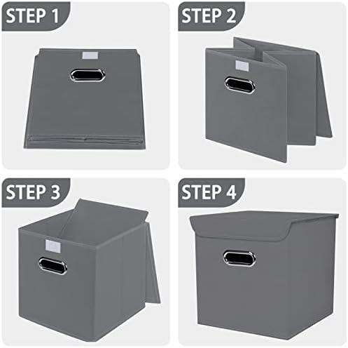 Closet Organizers Fabric Storage Bins With Lids Collapsible Cube Storages Organizer Basket With Handles,Storage Boxes for Clothes Storage,Office,Toys,3 Pack,（Grey - Image 6