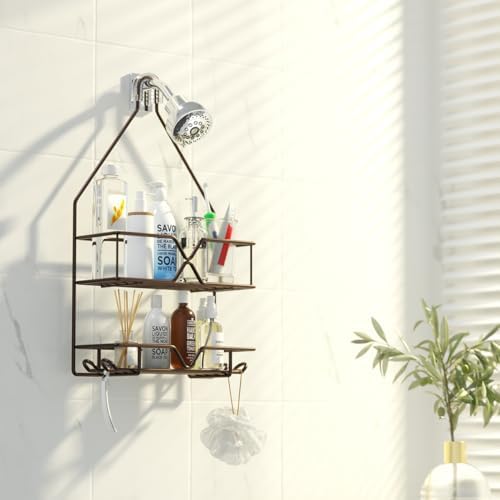 TreeLen Shower Caddy over Shower Head Hanging Bathroom Caddy for Bathroom Organizer 4 Hooks Shampoo Holder-Bronze - Image 6