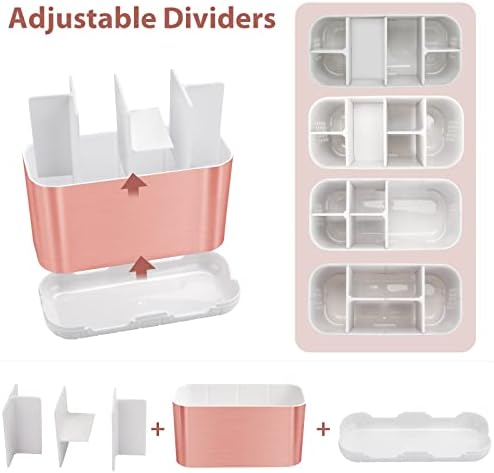 Boperzi Toothbrush Holders for Bathrooms Countertop, Electric Tooth Brush Holder with Adjustable Dividers, Detachable Anti-Slip Large Toothpaste Caddy Organizer Storage for Shower, Family, Kids, Pink - Image 4