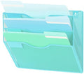 EASEPRES 3 Pocket Mesh Hanging Wall File Organizer, Wall Mounted Mail Paper Document Folder Holder, Clipboard Storage Organization Magazine Rack with Nametag Label for Office Home School, Blue by EASEPRES