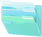EASEPRES 3 Pocket Mesh Hanging Wall File Organizer, Wall Mounted Mail Paper Document Folder Holder, Clipboard Storage Organization Magazine Rack with Nametag Label for Office Home School, Blue by EASEPRES