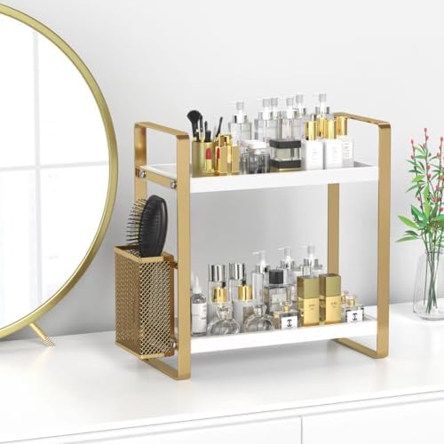 LEMIKKLE Bathroom Counter Organizer with Basket, Perfume,Makeup Organizers for Vanity,Storage Organizers for Bathroom, Kitchen, Dresser（White） - Image 3