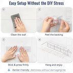8 Pack Adhesive Rustproof Shower Caddy with Soap Dishes, Toothbrush Holder & Hooks, Large Capacity No-Drilling Shower Shelves Rack for Bathroom Organizers and Storage Accessories, White - Image 6