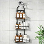 3 Tier Hanging Shower Head Caddy, Adjustable Hanging Shower Caddy Over Showerhead, Standing Shower Caddy No Drilling Handing Racks Rustproof for Bathroom Shampoo Soap Storage by LunchBagWomen