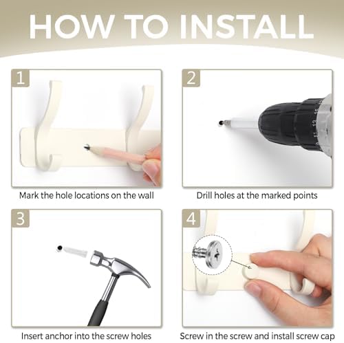 Wall Mount Coat Rack 1 Pack, White Coat Hooks Hanger with 6 Double Hooks - Image 5