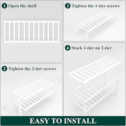 Smiry Bamboo Shoe Rack, 12 Vertical Slats, 3 Tier - 26.8" Wide, White - Image 6