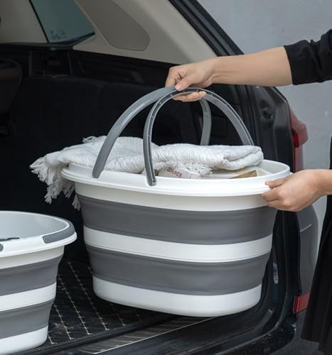 16L Collapsible Mop Bucket with Handles - Space Saving Foldable Silicone Tub for Cleaning, Laundry, Storage - Portable Wash Basin for Home & Car - 4.2 Gallon Compact Utility Bucket - Image 6