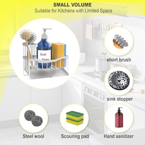 Maifan Sink Caddy Sponge Holder for Kitchen with Brush Holder and Stainless Steel Self Drain Tray, Rustproof Kitchen Sink Organizer for Sponge, Soap Dispenser Storage Accessories (Lacquer Silver) - Image 2