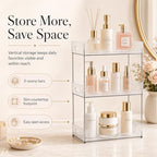 Goderewild 3 Tier Bathroom Counter Organizer, Multi-Purpose Cosmetics Skincare Shelf, Fits A4 Size Makeup Organizer for Office and Vanity Tray, Countertop Storage Solution for Kitchen,Bath.(Clear) - Image 3