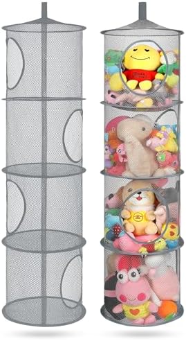 2Pcs Hanging Stuffed Animal Storage Hammock Net 4 Tiers, Grey by coastalrose
