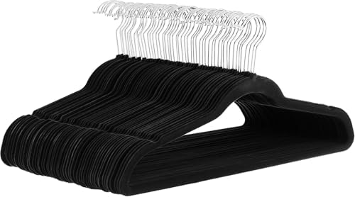 Amazon Basics Slim Velvet Non-Slip Space Saving Suit Clothes Hangers for Closet Organization, Black/Silver, 30-Pack by AmazonBasics