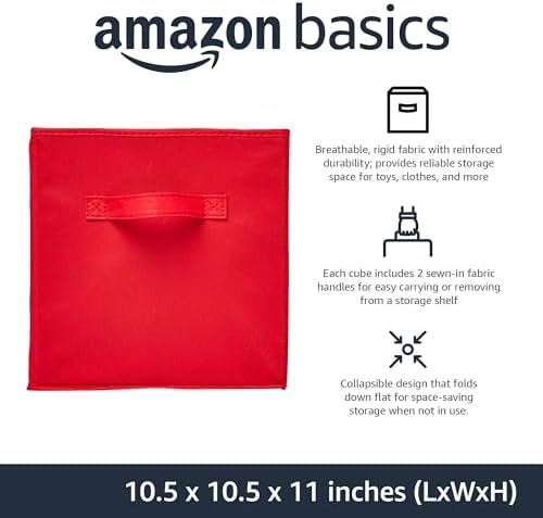 Amazon Basics Cube Organizer Storage Bins Handles, Collapsible Fabric, 10.5"x10.5"x11", Red (Pack of 30) - Image 2