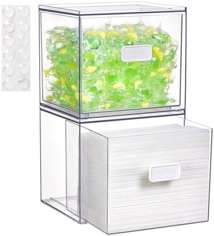 Vtopmart 2 Pack Dryer Sheet Holder and Laundry Pods Container,Clear Stackable Storage Drawers for Washing Powder, Scent Booster Beads, Color Catchers & Wool Balls, Ideal for Laundry Room Organization by Vtopmart