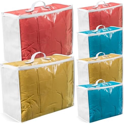 VitalUp Clear Plastic Storage Bag with Zipper, Foldable Moving Bag for Comforters, Blankets, Bedding, Storage Containers, Breathable, Durable Clothes and Duvet Closet Organizers, 6-pack 20x20x8 by Vitalup