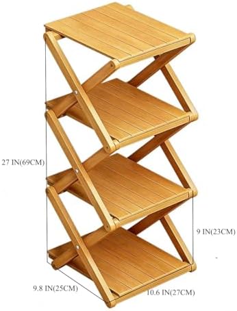 Bamboo Shoe Rack - No Assembly Required, Tall Narrow Foldable Shoe Organizer, Space-Saving Multifunctional Shelf for Entryways, Corners, Bedrooms, Balconies, 4 Layer(Reinforced and Thickened) - Image 3