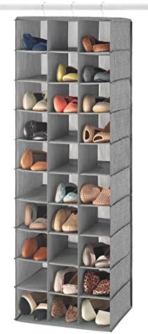 Whitmor 30 Sections Hanging Clothes Closet Shoe Organizer, Space Saving Breathable Fabric Shoe Storage for Bedroom, Laundry, Dorm, Crosshatch Gray by Whitmor