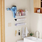 3 Tier Hair Tool Organizer Wall Mount, curling iron holder Basket, White - Image 3