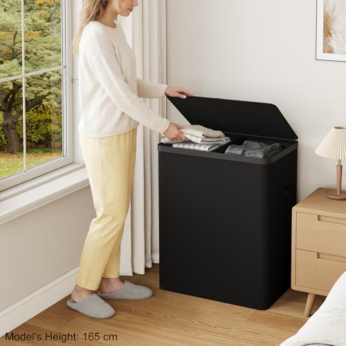 Double Laundry Hamper with Lid, 150L Large Laundry Basket 2 Compartments - Image 3