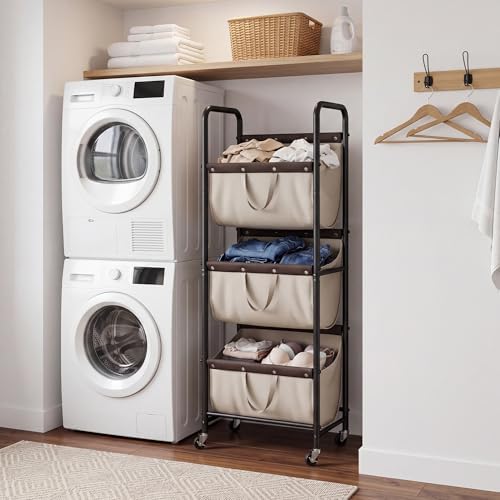 GRANNY SAYS 3 Tiered Laundry Sorter, Narrow Hamper Cart with Wheels - Image 6