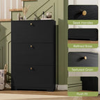 Nicetree Shoe Cabinet with 3 Flip Drawers, Narrow Shoe Organizer Cabinet, Freestanding Shoe Rack Cabinet, Modern Shoe Storage Cabinet for Entryway, Hallway, Foyer, Black - Image 6