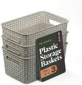 BINO | Plastic Storage Baskets, 5.5 Liter - 3 Pack, Natural Grey | THE WOVEN COLLECTION | Storage Basket for Shelves | Woven Storage Baskets for Organizing Bins Pantry Shelf Organizer | Container Bin by BINO