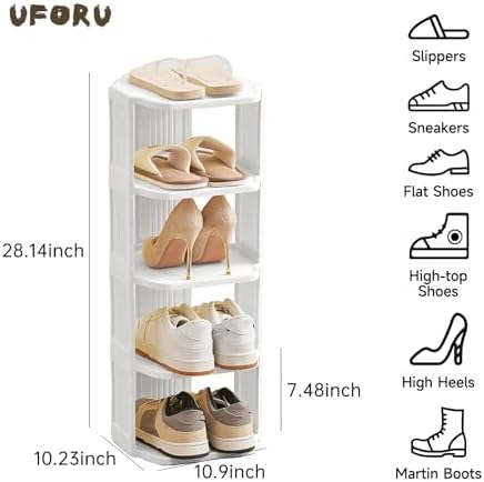 UFORU 5-Tier Small Vertical Shoe Rack,Plastic Shoe Organizer,Narrow Spaces - Image 3