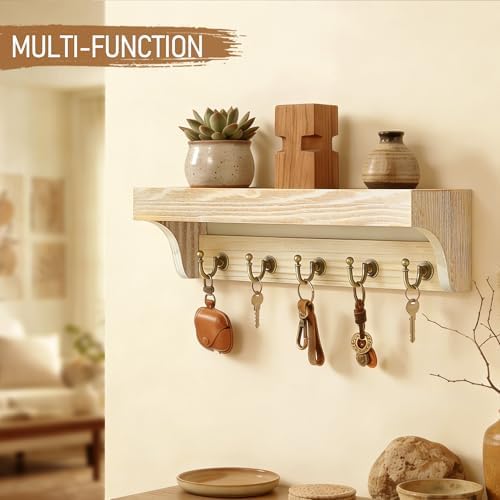 Rebee Vision Key Holder Wall Mount with Shelf for Room Decor, Natural Wood - Image 3
