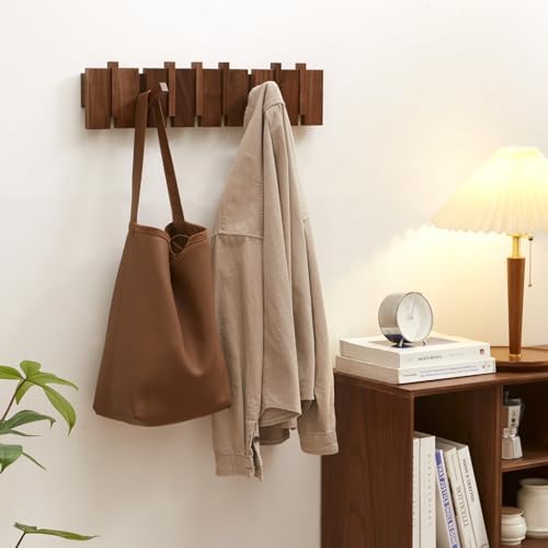 QUELLANCE Wood Coat Rack Wall Mount, Coat Hooks Hanger Wall Mounted, Heavy Duty Wall Coat Rack with 6 Hooks for Hanging Coats/Keys/Hats/Robe&Towels/Plants/Bags, Walnut - Image 5