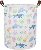 ESSME Fish Laundry Hamper, Hamper Collapsible Canvas Waterproof Ocean Storage Bin, Nursery Hamper,Gift Baskets,(Ocean) by ESSME