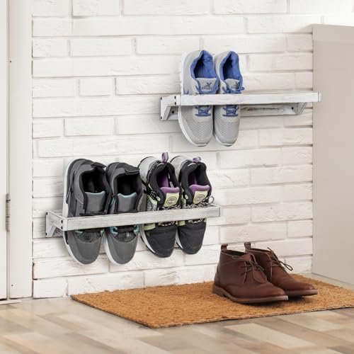 MyGift 4pc White Washed Wood Shoe Rack, Wall Mounted, Holds 8 Pairs - Image 7