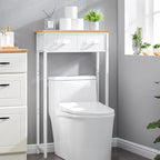 MOHOPE 2-Tier Over The Toilet Storage with 2 Fabric Drawers, Freestanding Above The Toilet Storage Cabinet, Space Saver Metal Over Toilet Bathroom Organizer Shelf for Small Space, Natural and White - Image 2