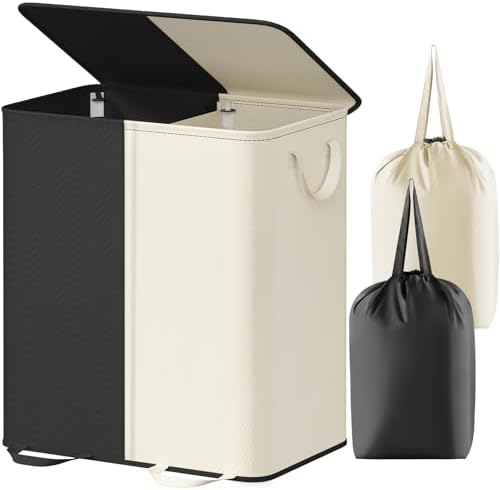 Lifewit Double Laundry Hamper with Lid, Removable Laundry Bags, White&Black by Lifewit