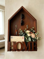Key Holder Wall Mount, Pine Wood Key Hanger & Mail and Key Organizer for Wall, Decor Plate Hangers for Wall, Multifunctional Home Decor Entryway Key Holder with Shelf for Key & Plant Storage (Brown) - Image 5