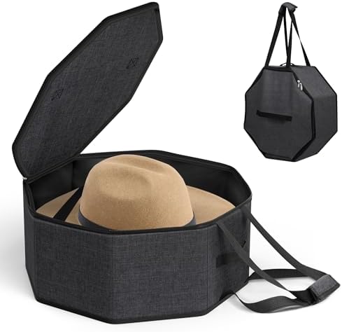 SLEEPING LAMB Hat Box for Travel and Storage, Collapsible Cowboy Cap Organizer for Closet with Handles, Hat Boxes for Men and Women Storage Large Cap Case Carrier with Cardbord, Black by SLEEPINGLAMB