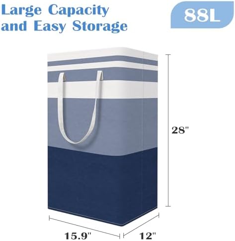 BlissTotes 3-Pack Laundry Basket, Collapsible Laundry Hamper, Blue, 88L - Image 2