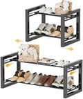 Homeiju Expandable Shoe Rack, 2 Tier Metal Shoe Shelf, Adjustable Shoe Stand for Sneakers, Boots, Heels, Heavy-Duty Steel Standing Shoe Organizer for Entryway, Closet, Bedroom, Black by Homeiju