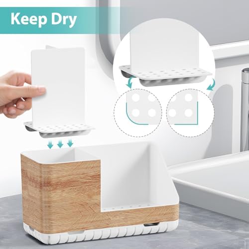 Toothbrush Holders for Bathrooms Countertop Organizer (Wood Grain) - Image 4